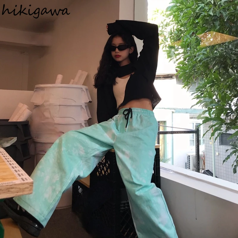 

Hikigawa Hip Hop Elastic High Waist Pant Loose Long Length Pantalon Femme Pocket Harajuku Punk Trousers Fashion Mujer Pantalones