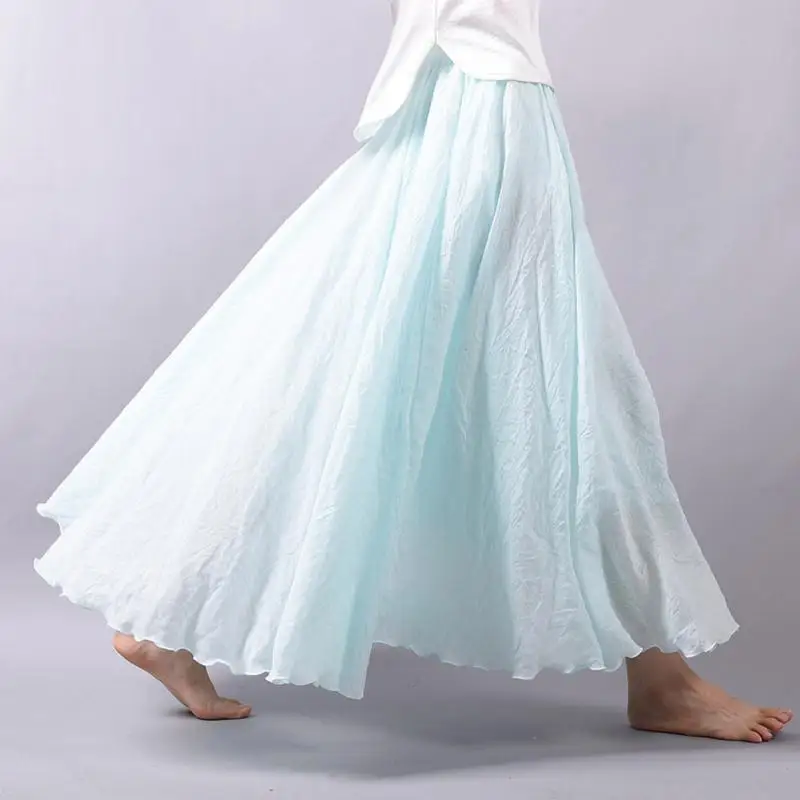 

Women's Elegant High Waist Linen Maxi Skirt 2021 Summer Ladies Casual Elastic Waist 2 Layers Skirts saia feminina 20 Colors SK53