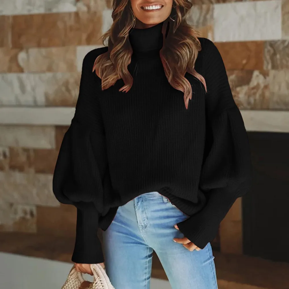 

Women Sweater Fashion Turtleneck Knitted Solid Long Sleeve Tops Loose Sweater Pullover Female Jumper Top Streetwear X1230