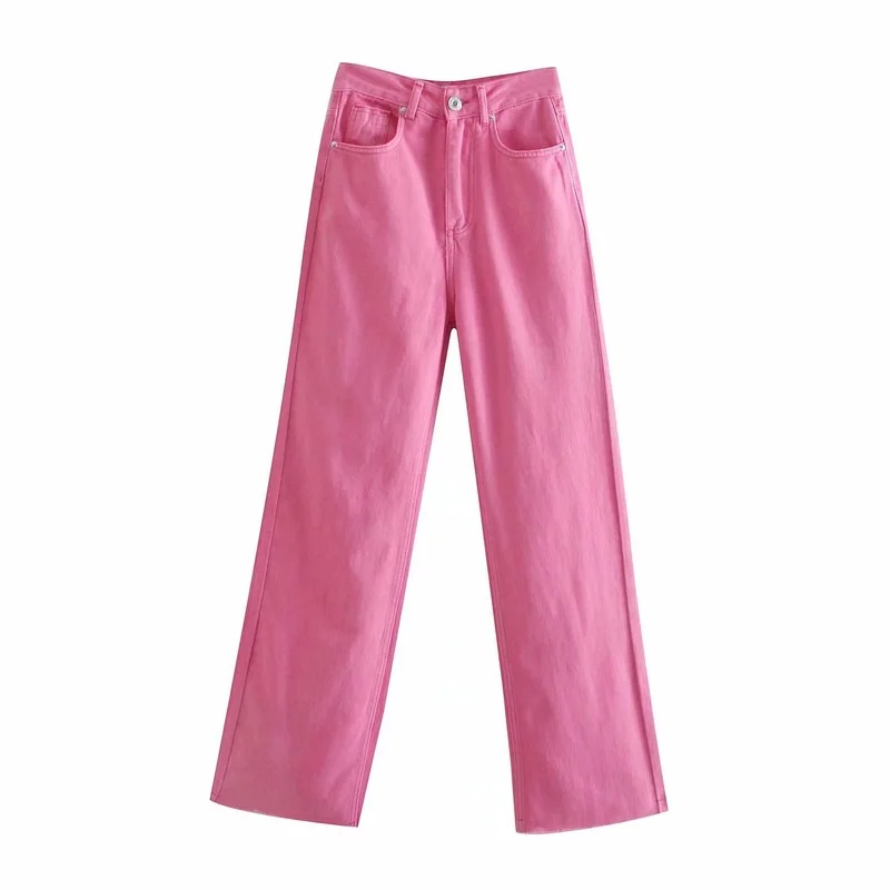 

Женские брюки 2021, модные розовые милые джинсовые брюки, классические популярные новые женские широкие брюки с высокой талией, женская уличн...