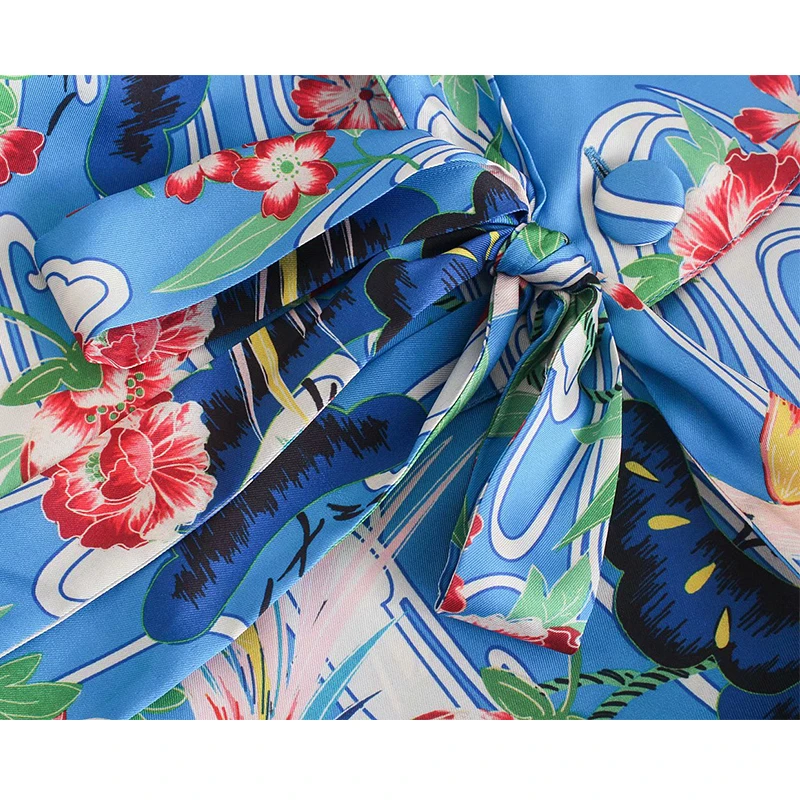 

ZA Women Long Blouse Shirt 2021 Summer New Print With Belt Casual Tops Plus Size Womans Long Section Shirts Fashion Outwear