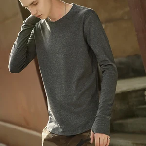 Новая модная мужская Однотонная футболка с длинными рукавами, футболка с круглым вырезом в стиле хип-хоп, Swag Hem, одежда, топы с отверстиями для большого пальца