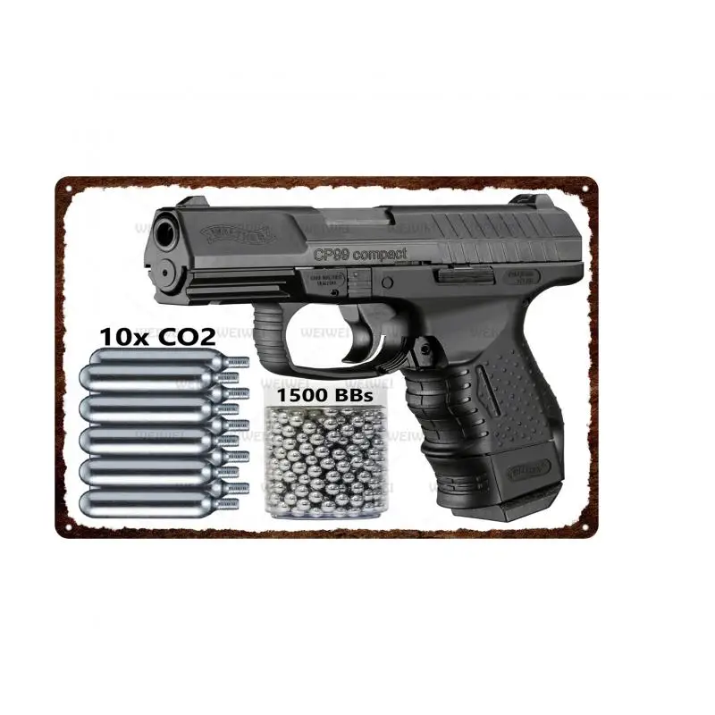 

Metal Gun Poster Black Cp99 Compact Pistol Steel Ball Trachea Full Metal Mural Air Gun Metal Painting Decoration