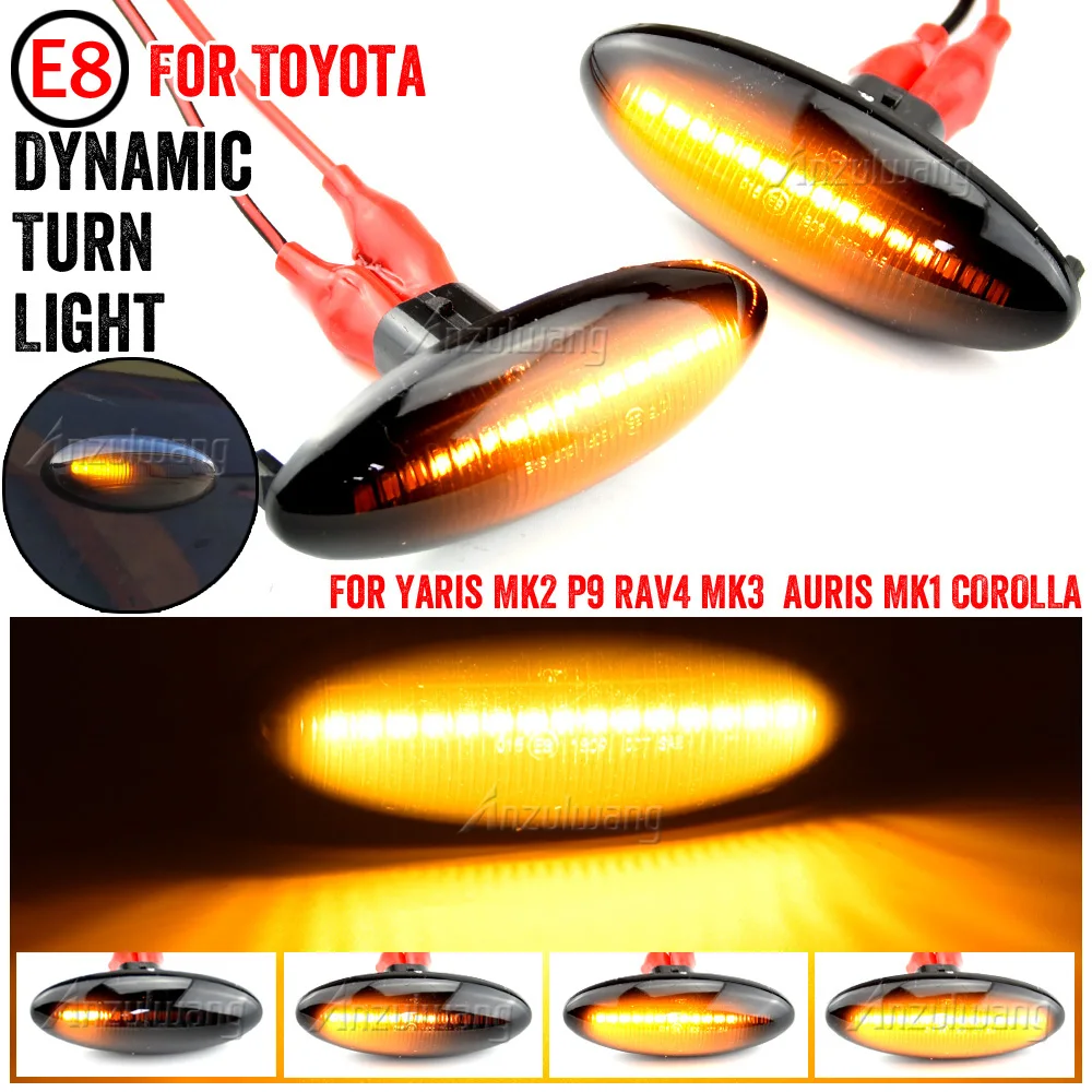 

2pcs For Toyota Yaris Mk2 P9 RAV4 Mk3 ACA3/ALA3 Auris Mk1 E15 COR Dynamic Flowing LED Turn Signal Side Marker Light Blinker Lamp