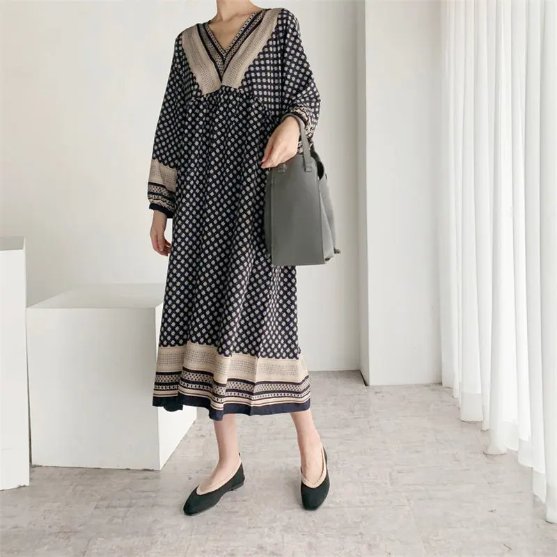 Женские свободные платья HziriP повседневные длинные в стиле ретро с цветочным