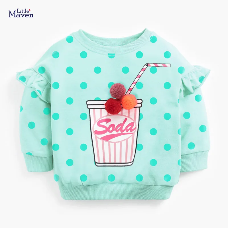 

Little Maven Baby Girl Fall Clothes Toddler Winter Soda Print Thickened Lined Sweatshirt Dot Cup Sweater for Kids 2-7 Years