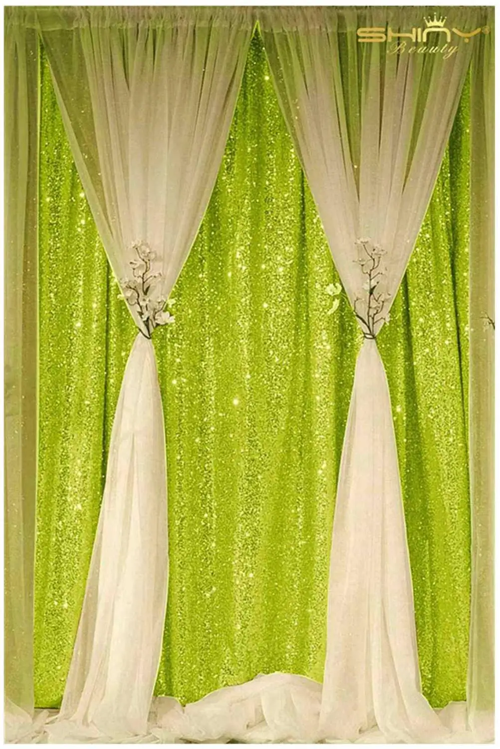 Shinybauty 2 панели 3FTX5FT фотобокс фон Лайм зеленый день рождения с блестками Decoration