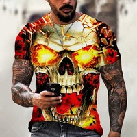 hot selling fire skull mens 3d printing t shirt new retro short sleeved street hip hop personality fashion oversized t shirt 6x