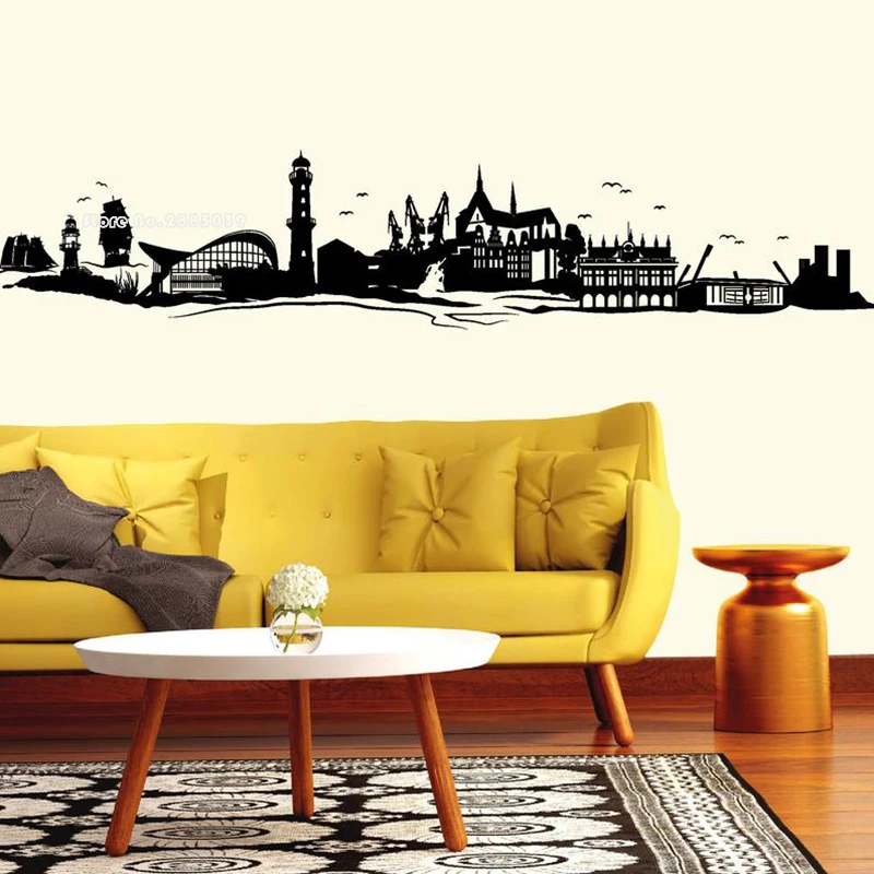 Rostock прозрачный силуэт города наклейка на стену тату пейзаж Виниловая детская