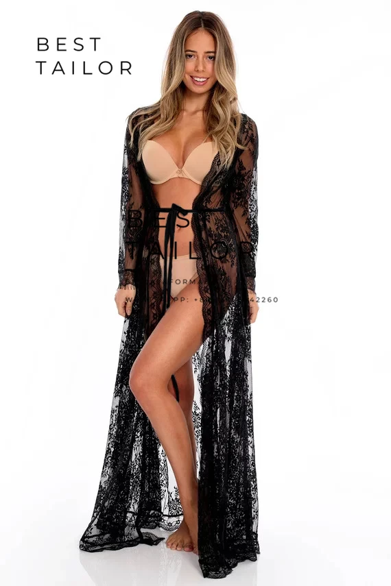 Женское длинное свадебное платье прозрачное кружевное черного и белого цвета 2021