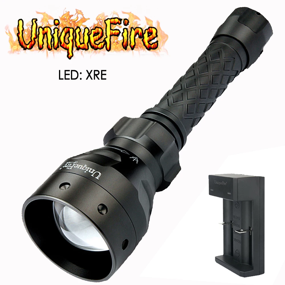 Светодиодный фонарик UniqueFire 1405 XRE белый/зеленый/красный свет зуммируемый фонарь с зарядкой через USB для