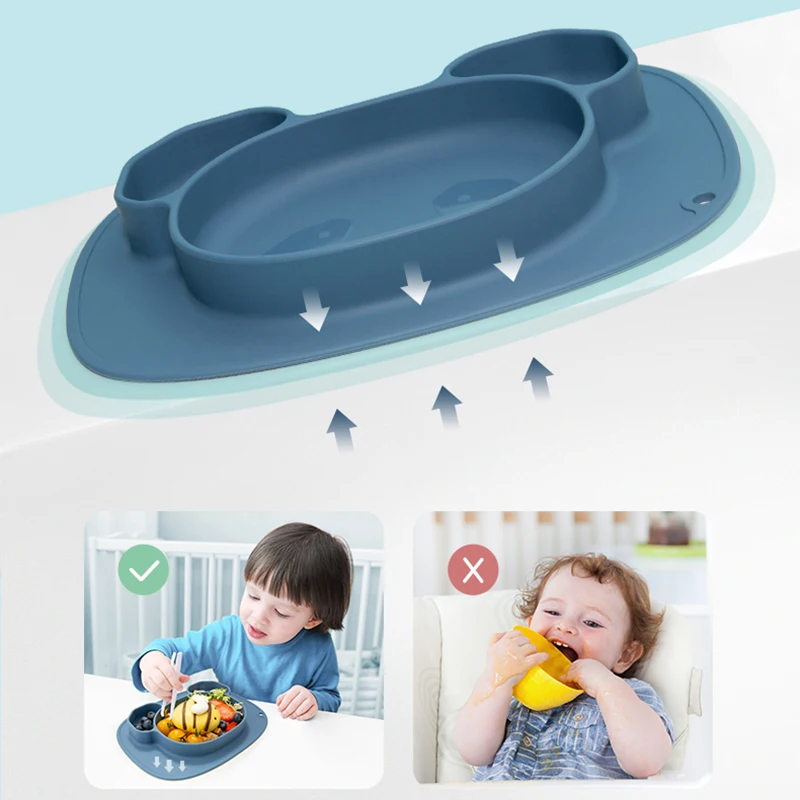 

Beines Baby Feeding Bowl Silicone Plate Kids Cartoon Food Placemat Childred Non-Slip Training Plate Infant Snack Fruit Bowl