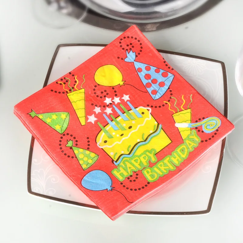 33 X33cm- 80pcs Birthday Series Printing Napkin Wedding Tissue Party Colorful Square Tissues | Дом и сад