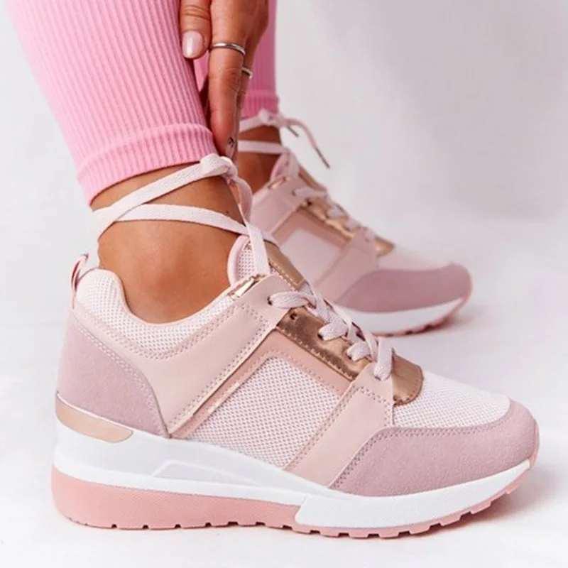 

Women Shoes Breathable Leather Lace-Up Sneakers Wedge Sports Shoes Women's Vulcanized Shoes Casual Platform Ladies Office Flat