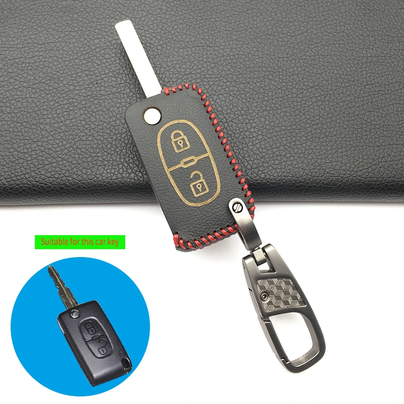 Для Peugeot 207 307 308 407 408 для Citroen C3 C4 C4L C5 C6 2 кнопки 100% кожаный чехол ключа автомобиля