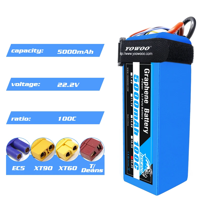 Yowoo-Bater&iacute;a de grafeno Lipo 3S 4S 6S, 11,1 V, 14,8 V, 22,2 V, 2200mah, 5000mah, 6000mah, 3000mah, XT60, XT90, EC5, 100C, piezas de coche de avi&oacute;n a control remoto-2