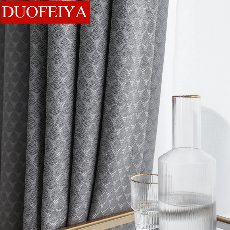 

Gray Simple Light Luxury Sound Insulation Chenille Blackout Curtains for Living Dining Room Bedroom