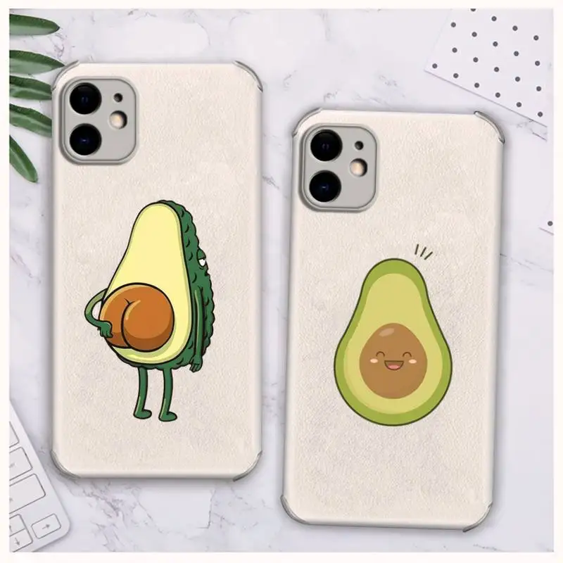 

Avocado cute cartoon fruit Phone Case Lambskin Leather For iphone 12 11 8 7 6 XR X XS PLUS MINI PLUS PRO MAX Shockproof