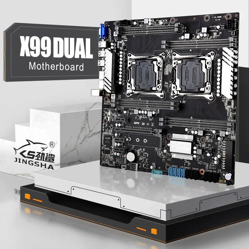 Online JINGSHA X99 Dual CPU Motherboard LGA 2011-3 Motherboard USB3.0,10 * SATA3.0, NVMe M.2 Unterstützung XEON E5 V4 Serie CPU Und DDR4 RAM