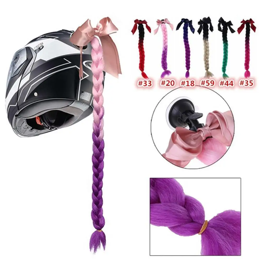 

Motorcycle Bicycle Pigtail Full Face Helmet Twist Gradient Braids Ponytail Decor