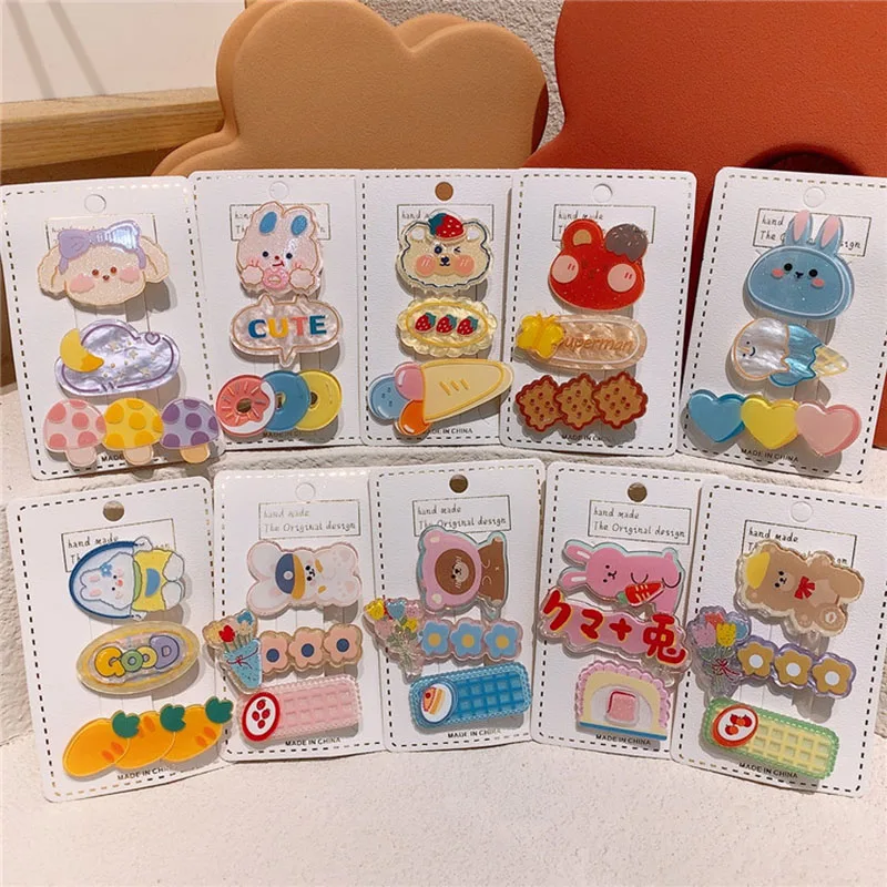 

1 Set Acrylic Candy Color Rabbit Cookies Carrots Mushrooms Donuts Hair Pins Kids Hair Accessories