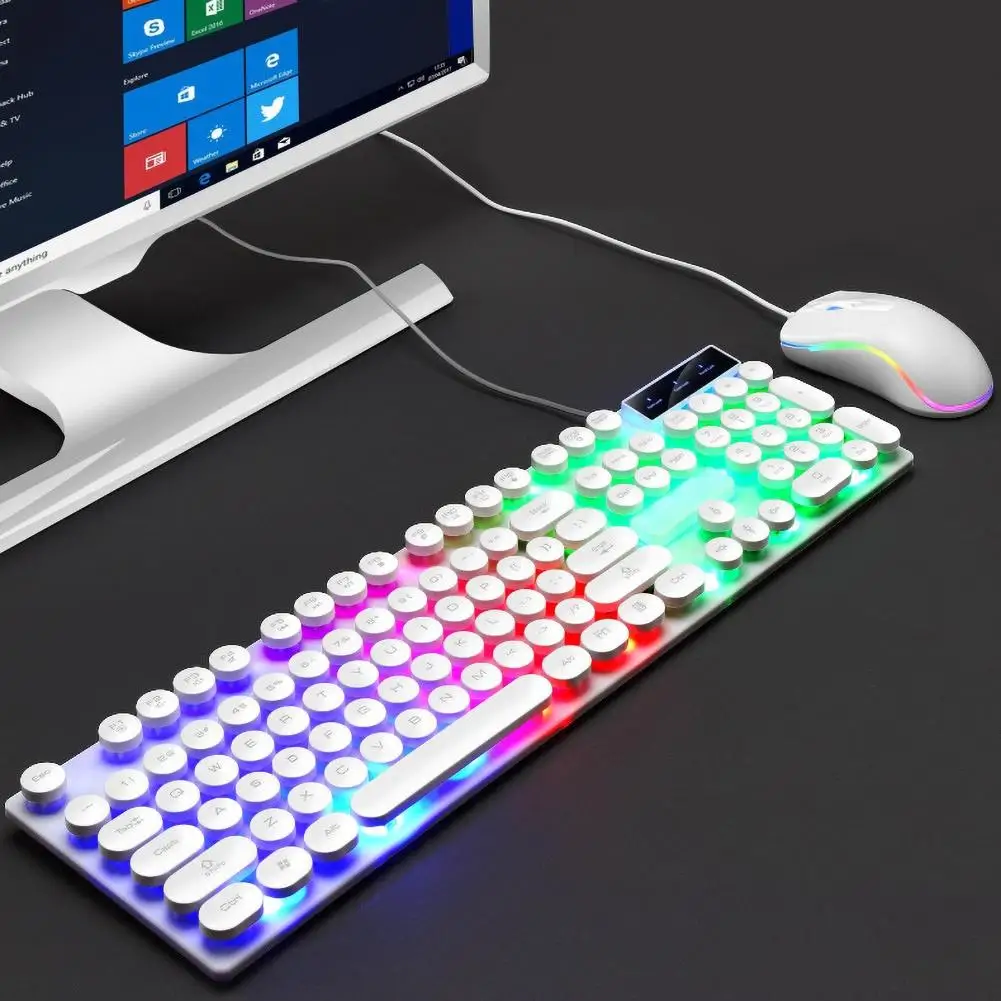 

Stylish Wired LED Backlight Mechanical Keyboard Mouse Set for Computers Laptops wired keyboard has rainbow lighting effect