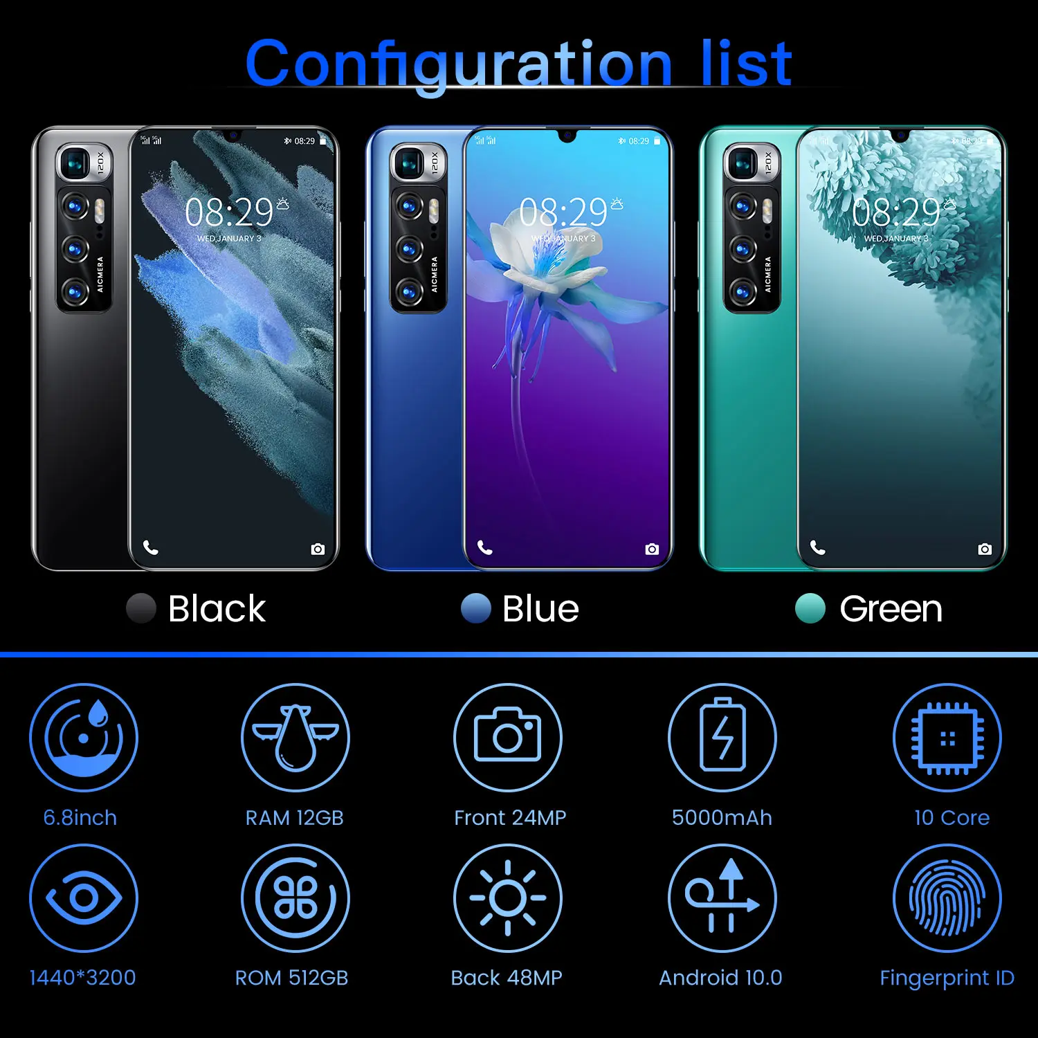 

M11 Pro 5G Smartphone 6.8Inch 12+512GB Mobile Phone Dual SIM Cards Support Wireless Bluetooth GPS Face Unlock Android Cell phone