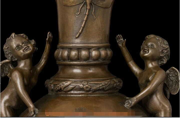 --- 724 + арт-деко скульптура ваза с двумя маленькими ангелами Дети Бронзовая статуя