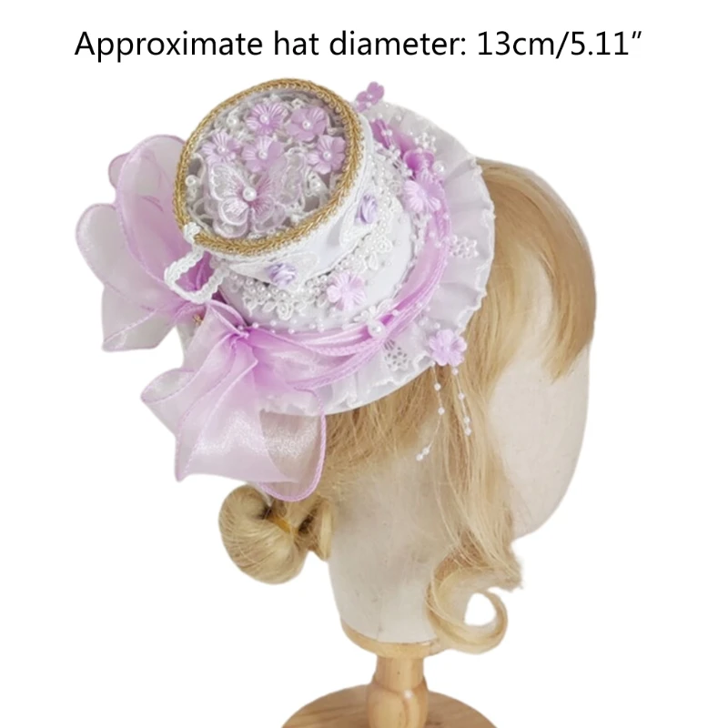

Lolita Round Top Hat Ruffle Lace Hair Clip Cosplay Headwear Elegant Hat Hairpin Royal Style Anime Hair Accessories