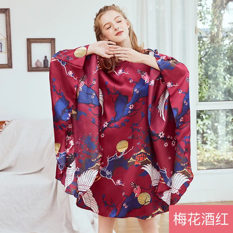 Plus Size Ladies summer Faux Silk Bath Robe Women Rayon Night Gown Round Collar Nightgown Home Wear Nightwear Pijama Mujer | Женская