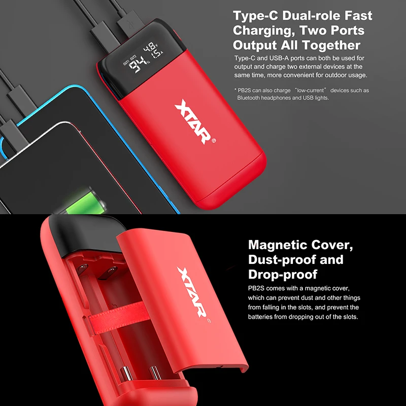 XTAR Мощность банк ЖК-дисплей USB Зарядное устройство QC3.0 Тип-C вход PB2S для 18700 20700 21700 18650 Батарея/только PB2 Батарея Зарядное устройство для 18650