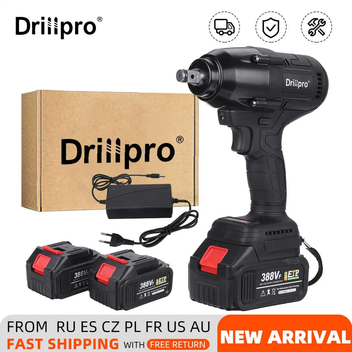 Гайковерт Drillpro ударный 800 Н · м 1/2 дюйма с 2 литий-ионными аккумуляторами |