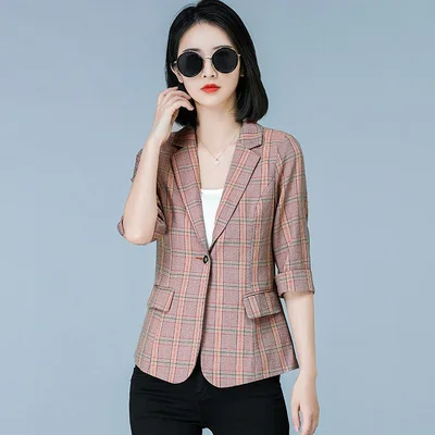 

Spring Autumn Plaid Coat Professional Blazer Temperament Fashion Formal Notched Single Button Women Blazers And Jackets 4xl