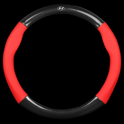 Carbon Fiber Red Чехол рулевого колеса автомобиля из углеродного волокна кожаные чехлы для hyundai Creta Solaris Sonata Grandeur Azera Equus Veloster - Название цвета: Carbon Fiber Red