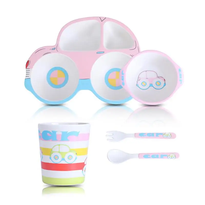 

5pcs/set Baby Dish Tableware Set Natural Bamboo Fiber Bowl With Cup Spoon Plate Fork Feeding Dishes Dinnerware Kids Utensils