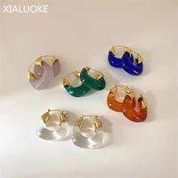 xialuoke retro hyperbole geometric u gold transparent resin earrings for women hot earclips wedding party fashion jewelry gift