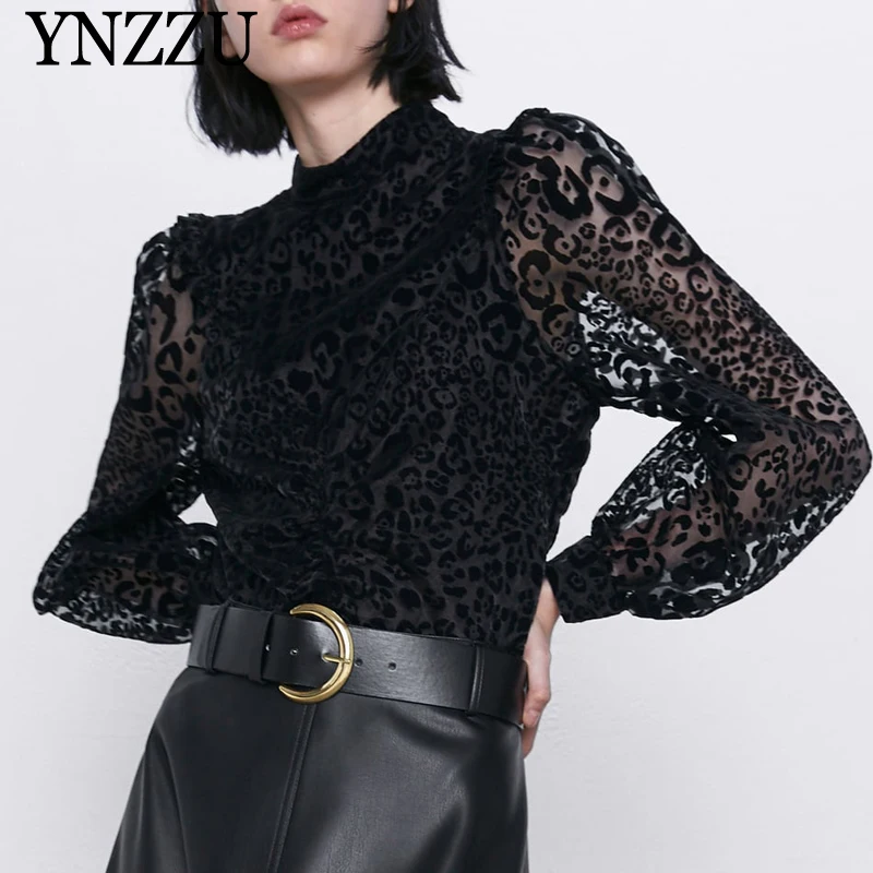 Пикантная женская блузка с рукавами-фонариками черная новинка 2019 топы для