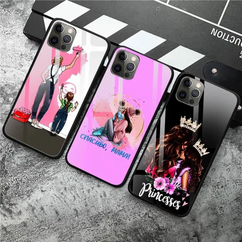 

Fashion baby mom dad son daughter Phone Case Tempered Glass For iPhone 12 Pro Max Mini 11 Pro XR XS MAX 8 X 7 6S 6 Plus SE case