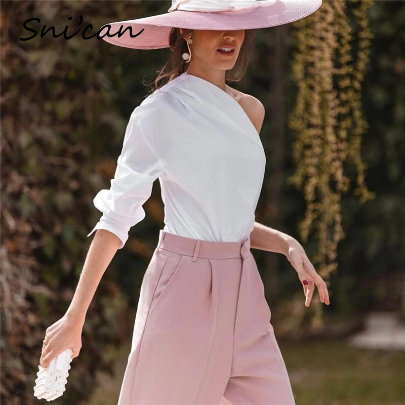 Snican белая рубашка с длинным рукавом и открытыми плечами пикантная Весенняя