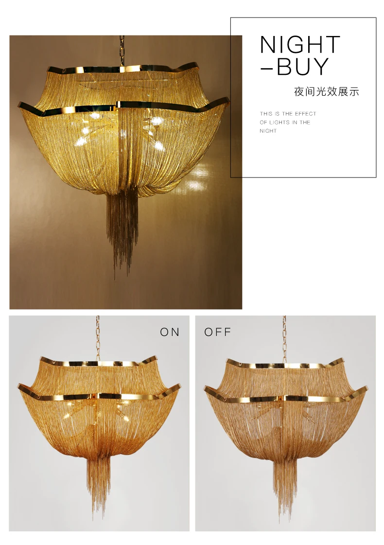 

Creative Design Chandelier Light Italian Tassel Aluminum Chain Lustres Lamp Hanging Lighting for Living room Foyer