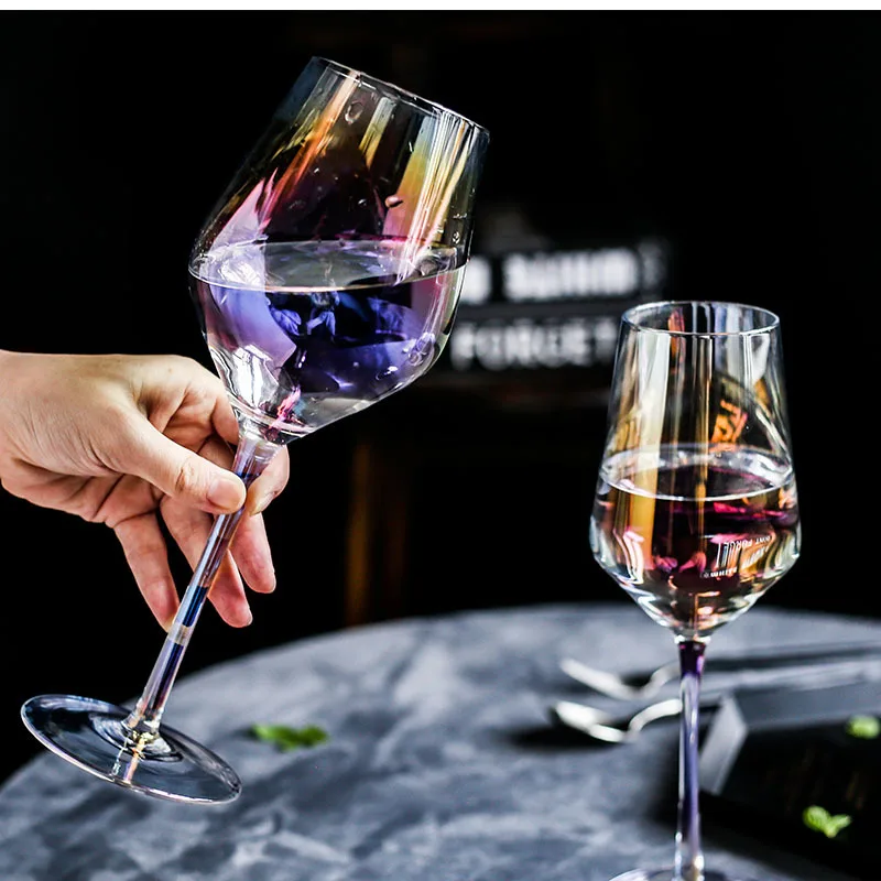 

Ins Colorful Crystal Glass Red Wine Glass Cup Champagne Glass Plating Home for Wine Cocktail Whiskey Bar Christmas Gift 300ml