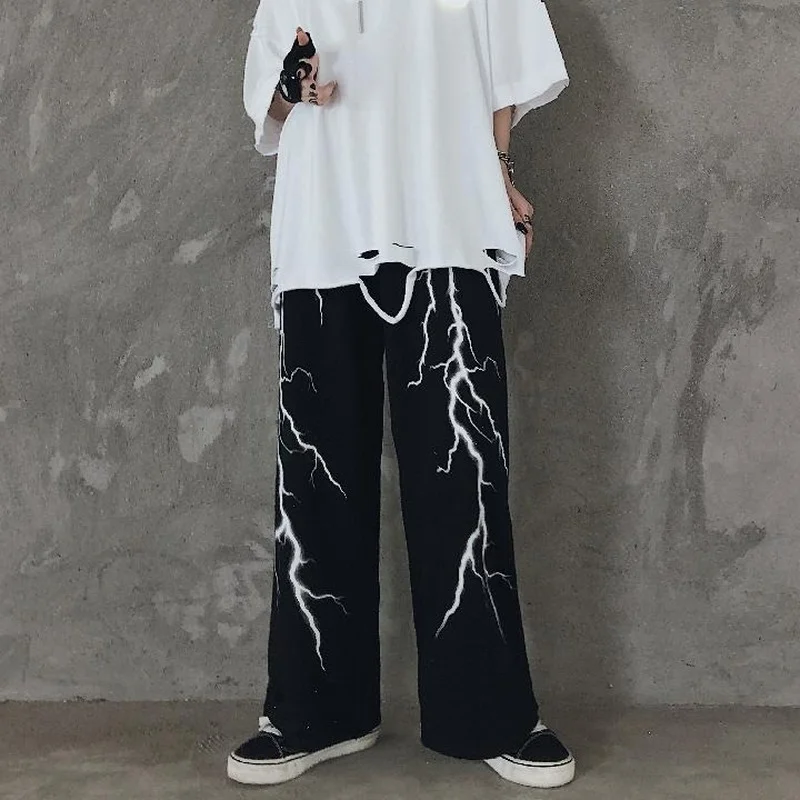 

Vintage Wide Leg Pant Women Spring 2021 Fashion Gothic Pants Streetwear Black Loose Punk Print Trousers Women