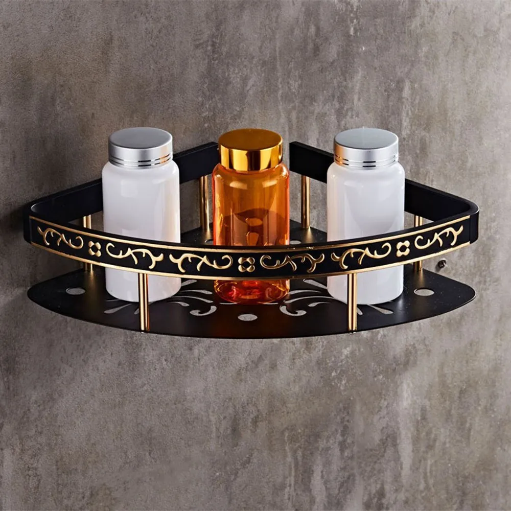 

European Bathroom shelf Aluminum Corner Shelf Bathroom Black Soap Holder Wall Mounted Shower Shelf Bath Shampoo Holder