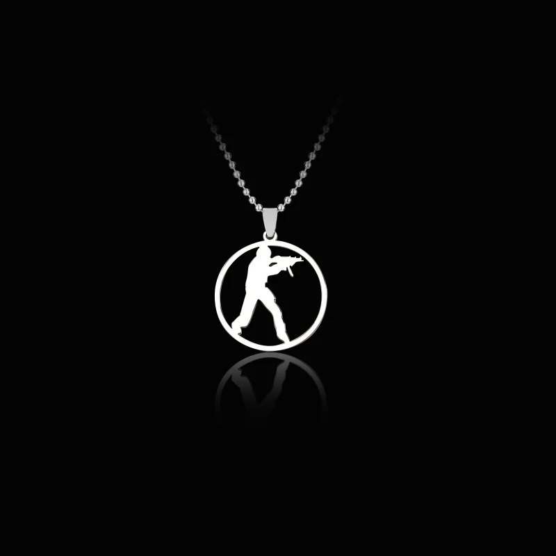 CS GO Necklace Counter Strike CSGO Logo Dog Tag Silver Color Pendant Fashion Statement Stainless Steel Jewelry Men Accessories