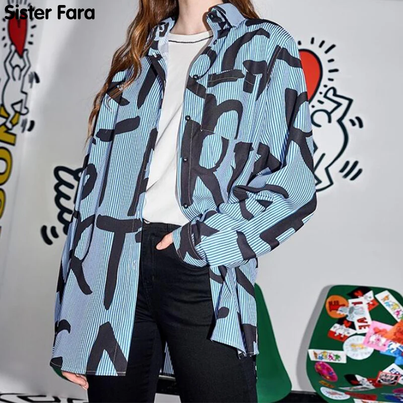 

Sister Fara New Fashion Striped Print Floral Shirt Women's Spring +Camisole Loose Vest Women Summer Blouse Casual 2 Piece Set