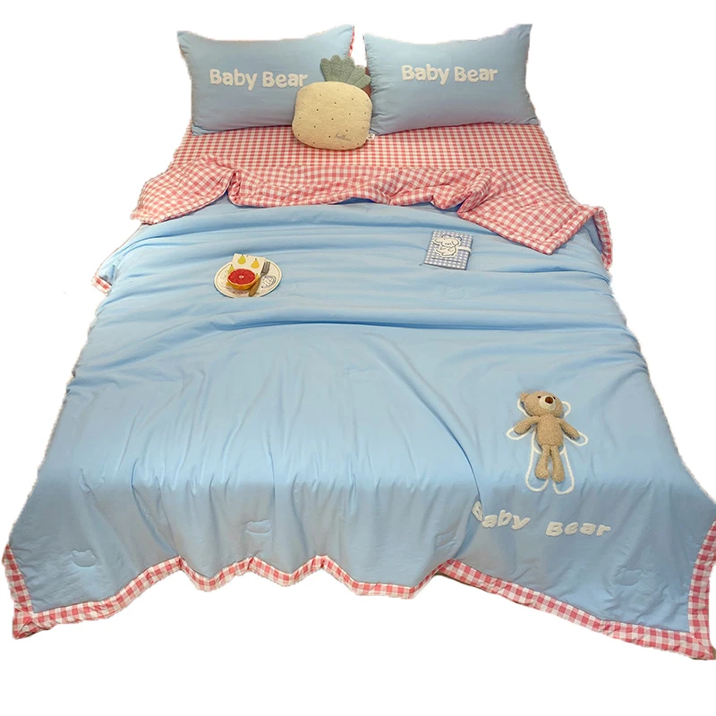 

Summer super soft washed cotton plaid summer quilt four-piece set summer cool quilt air-conditioning quilt thin quilt