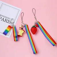 korean smart phone strap lanyards for iphone samsung xiaomi mobile phone strap rope cute rainbow color fruit decor phone charm