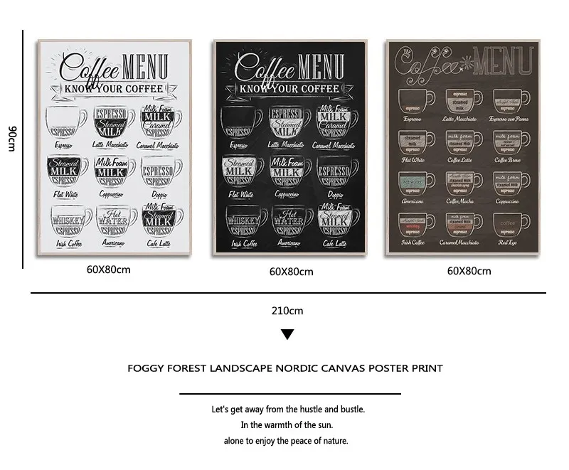 Coffee Menu Prints Vintage Style Chalkboard Poster Cafe Wall Art Decor Canvas Painting Retro Picture Shop Decoration | Дом и сад
