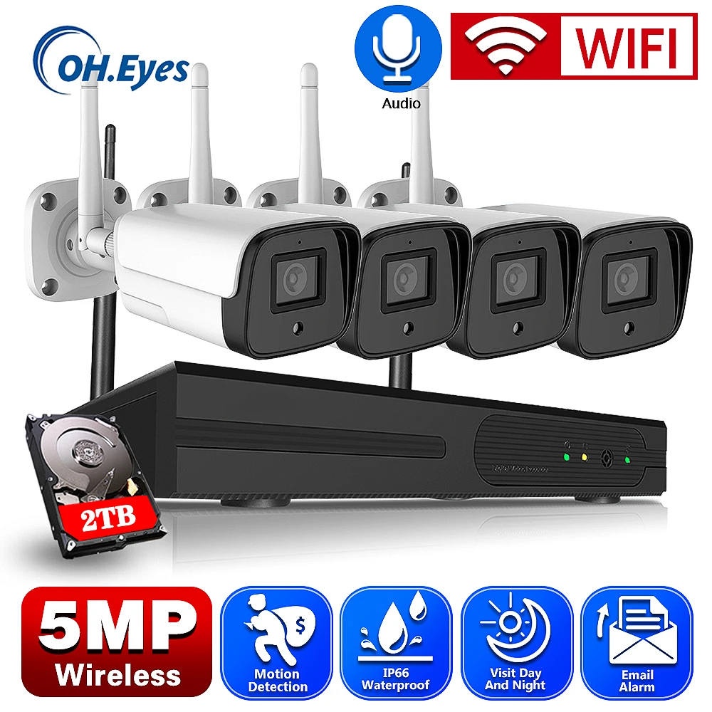 

Беспроводная система видеонаблюдения 5 МП, 4-канальный сетевой видеорегистратор с Wi-Fi, комплект наружной IP-камеры с функцией ночного видения...