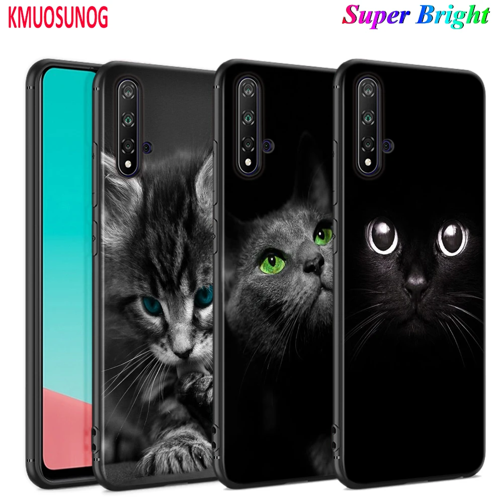 Black Cover Cute Black Cat Staring Eyes for Huawei Nova 5 5T 3i P Smart Z Plus 2019 P30 P20 Pro P10 P9 Lite Plus Phone Case